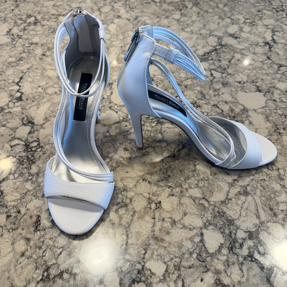 White House Black Market White Strappy Heels